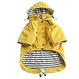 Morezi Dog Zip Up Dog Raincoat with Reflective Buttons Rain Water Resistant Adjustable Drawstring Removable Hood Pocket Dog Raincoats with Legs 8lbs to 80lbs Available Yellow M