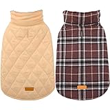 Kuoser Warm Dog Coat, Reversible Waterproof Winter British Style Plaid Dog Clothes Pet Cold Weather Coats Cozy Snow Jacket Vest for Small Medium Large Dogs Brown XS