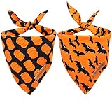 Realeaf Halloween Dog Bandanas 2 Pack, Pumpkin Dog Bandana Fall Dog Scarf for Boy and Girl, Premium Durable Fabric, Orange Holiday Bandana for Medium and Large Dogs (Large)