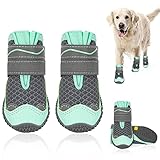 SlowTon Dog Shoes for Large Small Medium Dogs - Breathable Dog Boots for Summer Hot Pavement, Paw Protector for Outdoor Walking Winter Snow, Anti-Slip Rubber Dog Booties for Hardwood Floor (Green, 6)