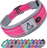 Joytale Neoprene Padded Dog Collar for Large Dogs, 11 Colors, Reflective Wide Pet Collars with Durable Metal Belt Buckle, Adjustable Heavy Duty Nylon Dog Collar, Hotpink