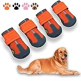 XSY&G Dog Boots,Waterproof Dog Shoes,Dog Booties with Reflective Strips Rugged Anti-Slip Sole and Skid-Proof,Outdoor Dog Shoes for Medium Large Dogs 4Pcs Orange-Size 6