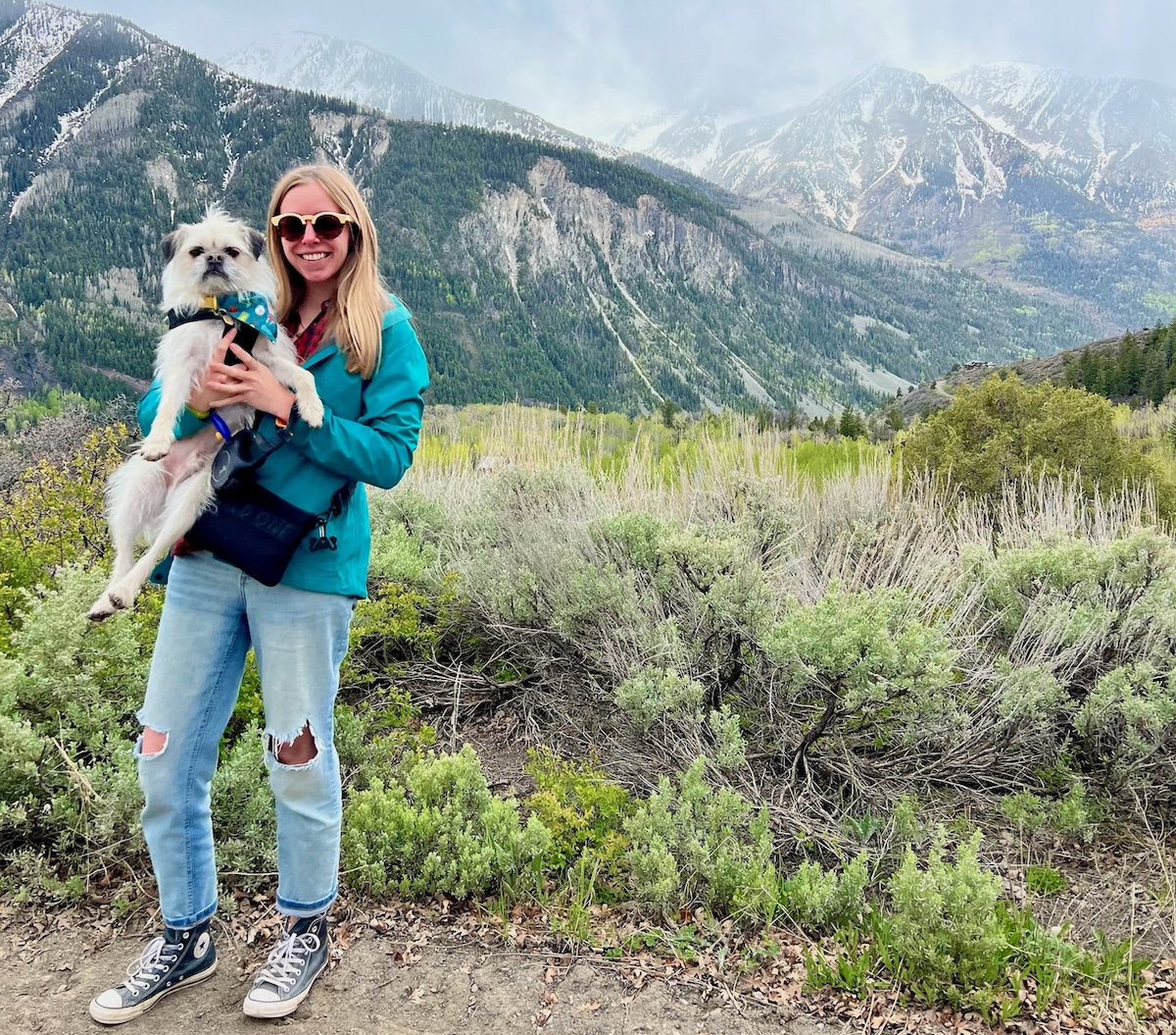 Kate and Gizmo in the mountains