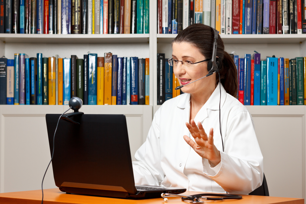 Vet on a video call at her computer