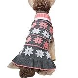 Jecikelon Pet Dog Sweaters for Small Dogs Dress with Snow Knitwear Turtleneck Pullover Dog Clothes Warm Winter Puppy Sweater Long Dresses (Grey, X-Small)