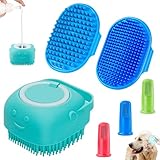 Comotech 3PCS Dog Bath Brush | Dog Shampoo Brush | Dog Scrubber for Bath | Dog Bath Brush Scrubber | Dog Shower/Washing Brush with Adjustable Ring Handle for Short & Long Hair (Blue Blue Blue)