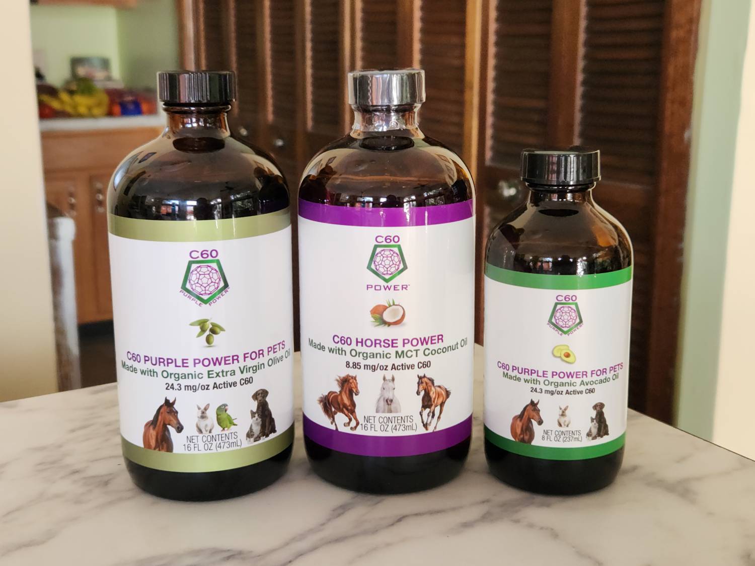 C60 Purple Power For Pets Review - three products variants