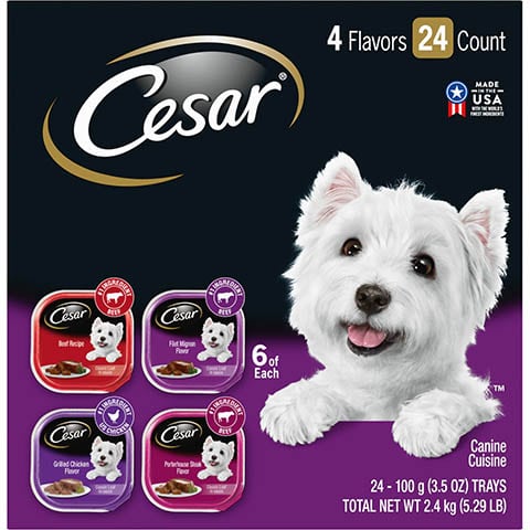 Cesar Classic Loaf in Sauce Beef Recipe Filet Mignon Grilled Chicken Porterhouse Steak Flavors Variety Pack Dog Food Trays 1