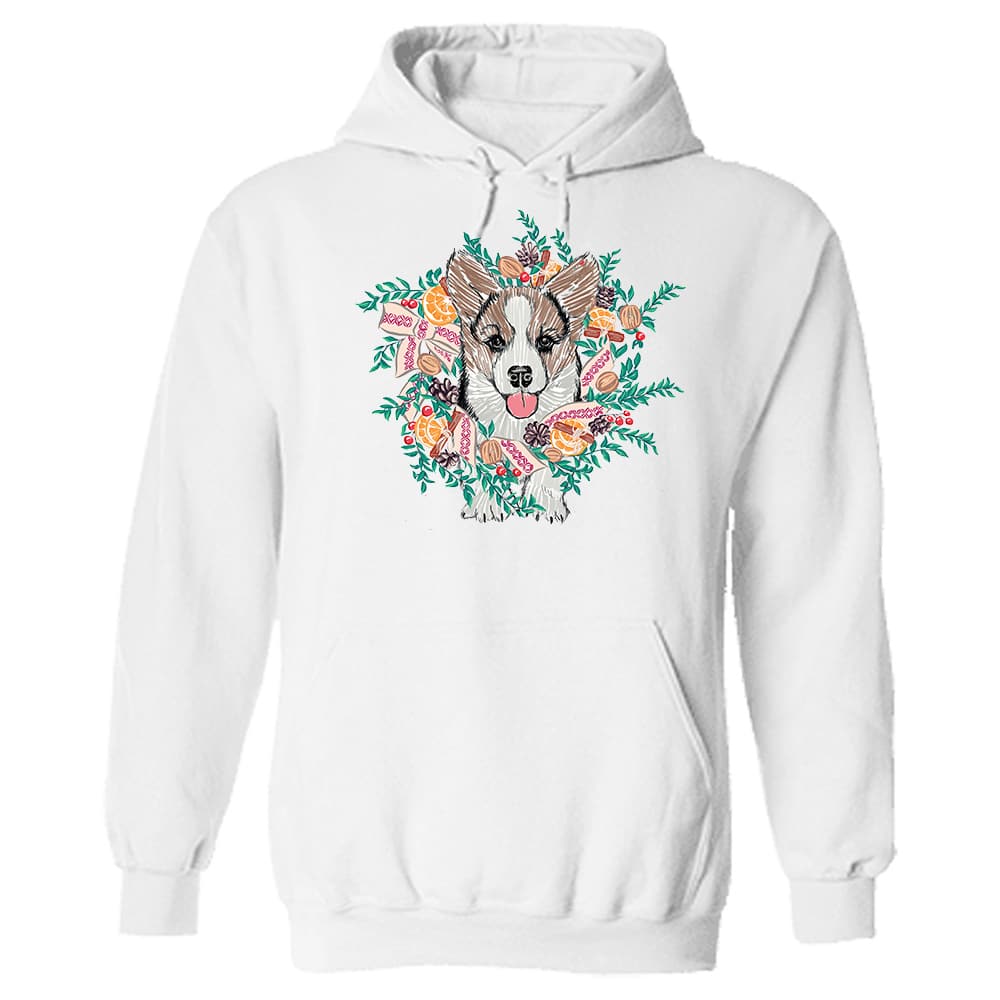 Corgi Wreath White Hoody