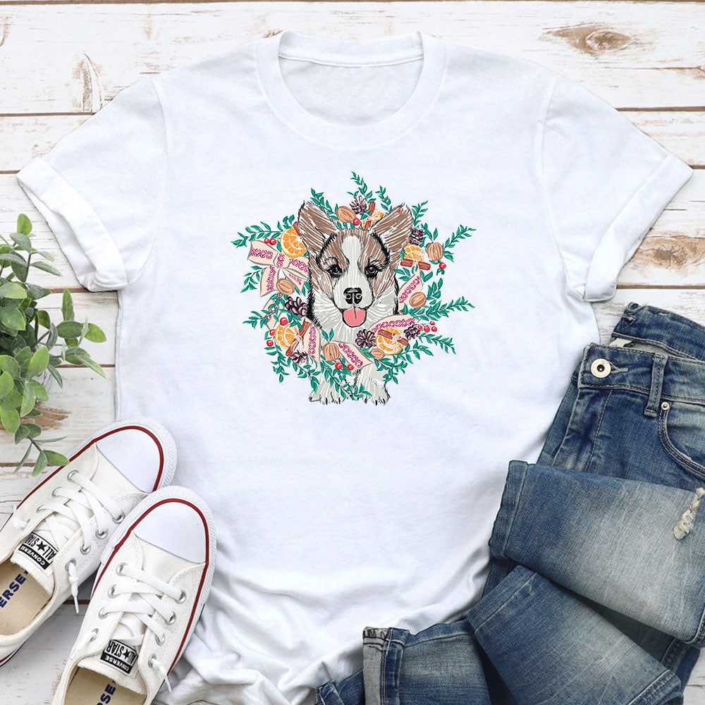 Corgi Wreath Wht Tee