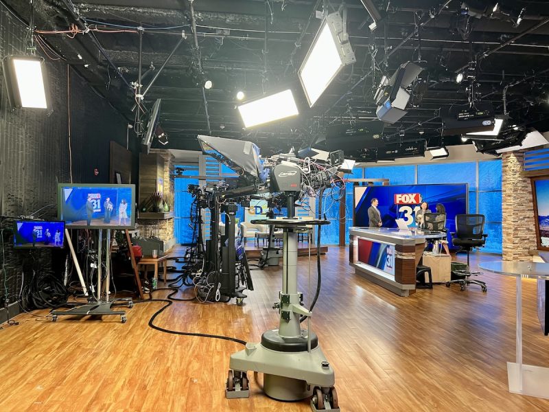 Gizmo and Chelsea being interviewed in the TV studio