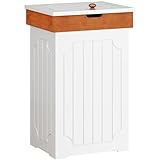 Function Home Trash Can Cabinet, 13 Gallon Kitchen Garbage Can, Wooden Recycling Trash Bin, Dog Proof Trash Can, Trash Cabinet with Lid for Home Kitchen Bathroom, White