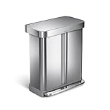 simplehuman 58 Liter/15.3 Gallon Step Can Liner Pocket, Brushed Stainless Steel Dual Compartment Recycler