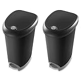 Sterilite 12.6 Gallon Locking StepOn Wastebasket with Lid, Large Trash Can for The Kitchen or Mudroom, Pedal and Lock, Black Lid and Base, 2-Pack