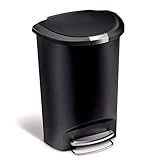 simplehuman 50 Liter / 13 Gallon Semi-Round Kitchen Step Trash Can with Secure Slide Lock, Black Plastic