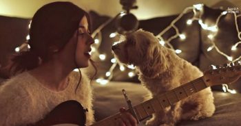 christmas song woman serenads dog 350x184 1