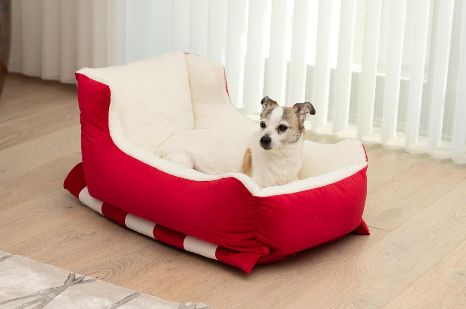 Sherry Kline Red Velvet with Natural Color Faux Fur Sleigh Holiday Dog Bed