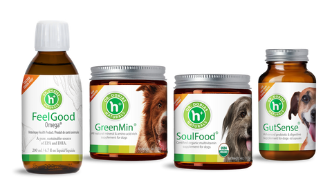 Dr. Dobias Fab4 products, SoulFood, GreenMin, GutSense and FeelGood Omega
