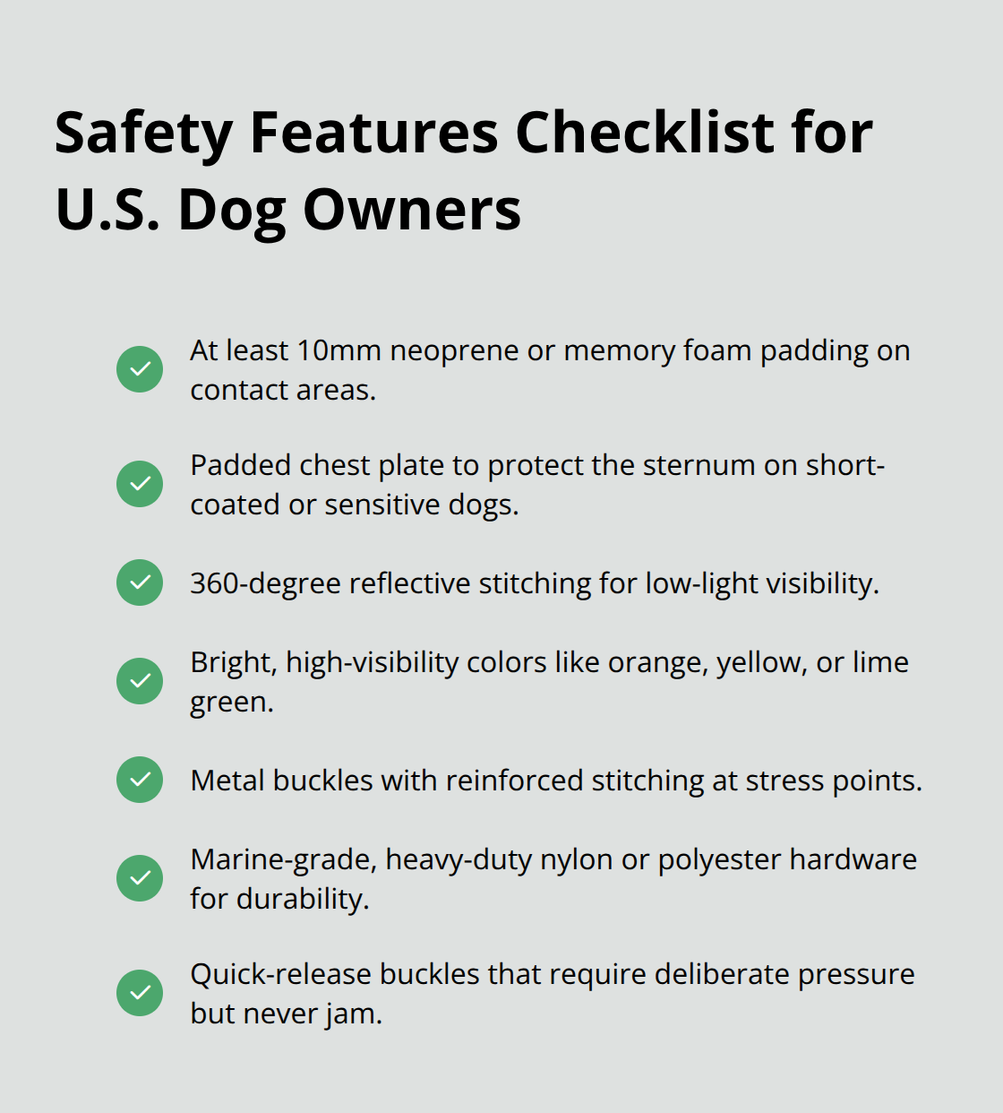Checklist of dog harness safety features to look for before buying