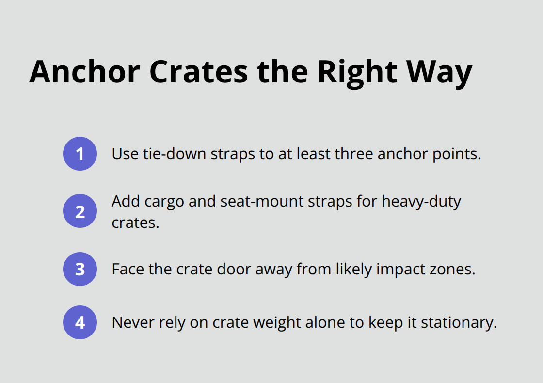 Steps to properly secure a heavy-duty dog crate in a vehicle - large dog car safety