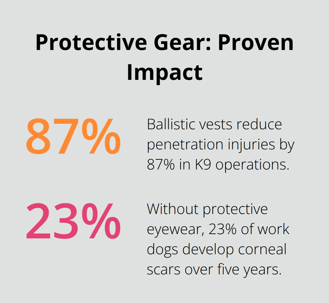 Percentages showing injury reduction and eye protection outcomes for work dogs - safety dog