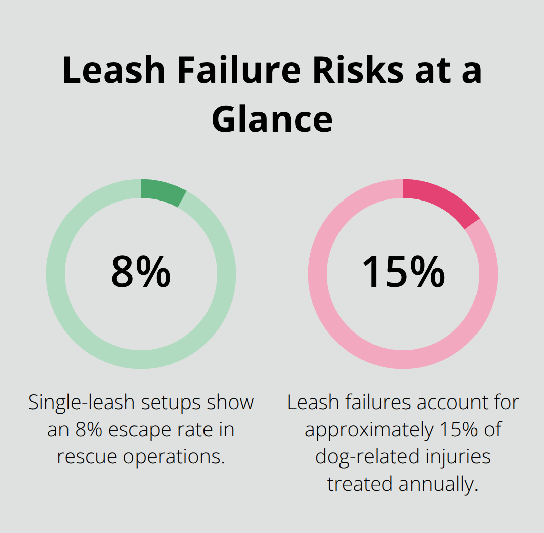 Percentages showing injury share from leash failures and escape rate with single leashes - dog leash safety strap