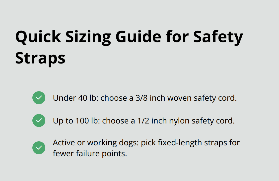 Checklist to pick the right safety strap size based on your dog’s weight and activity - dog leash safety strap