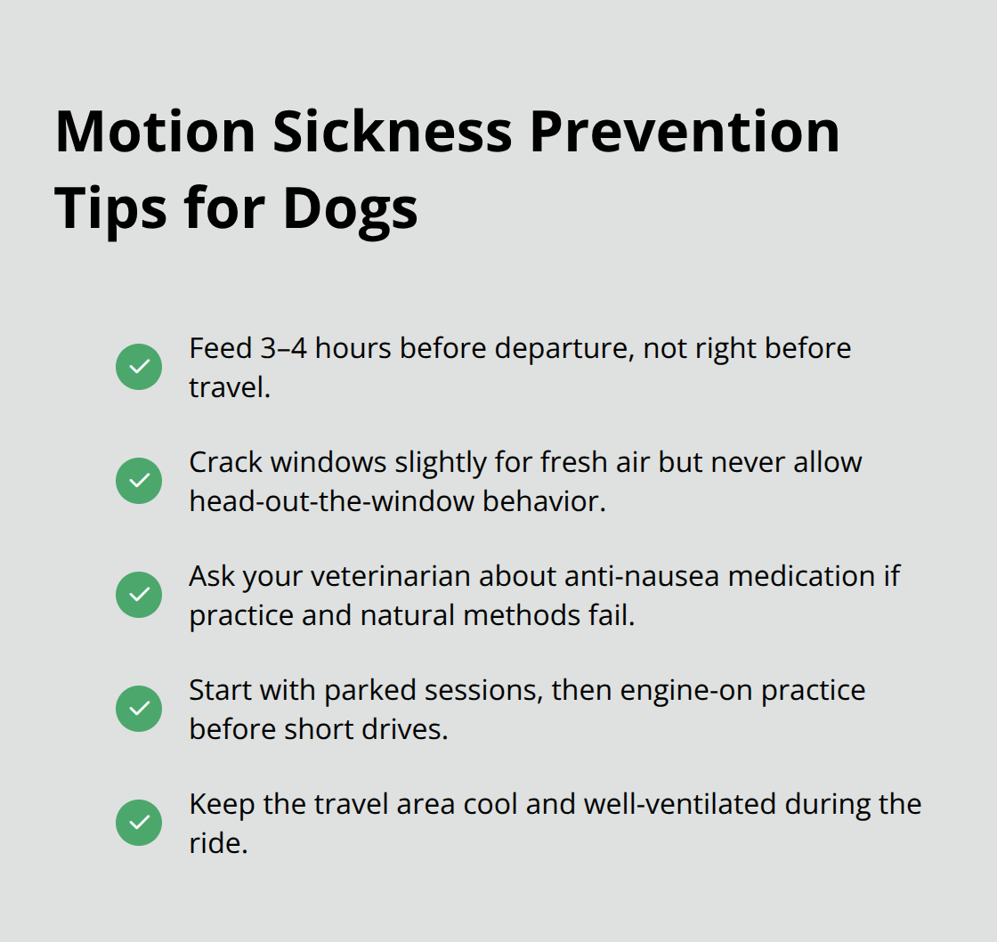 Checklist of ways to reduce car-related motion sickness in dogs. - dog safety car travel