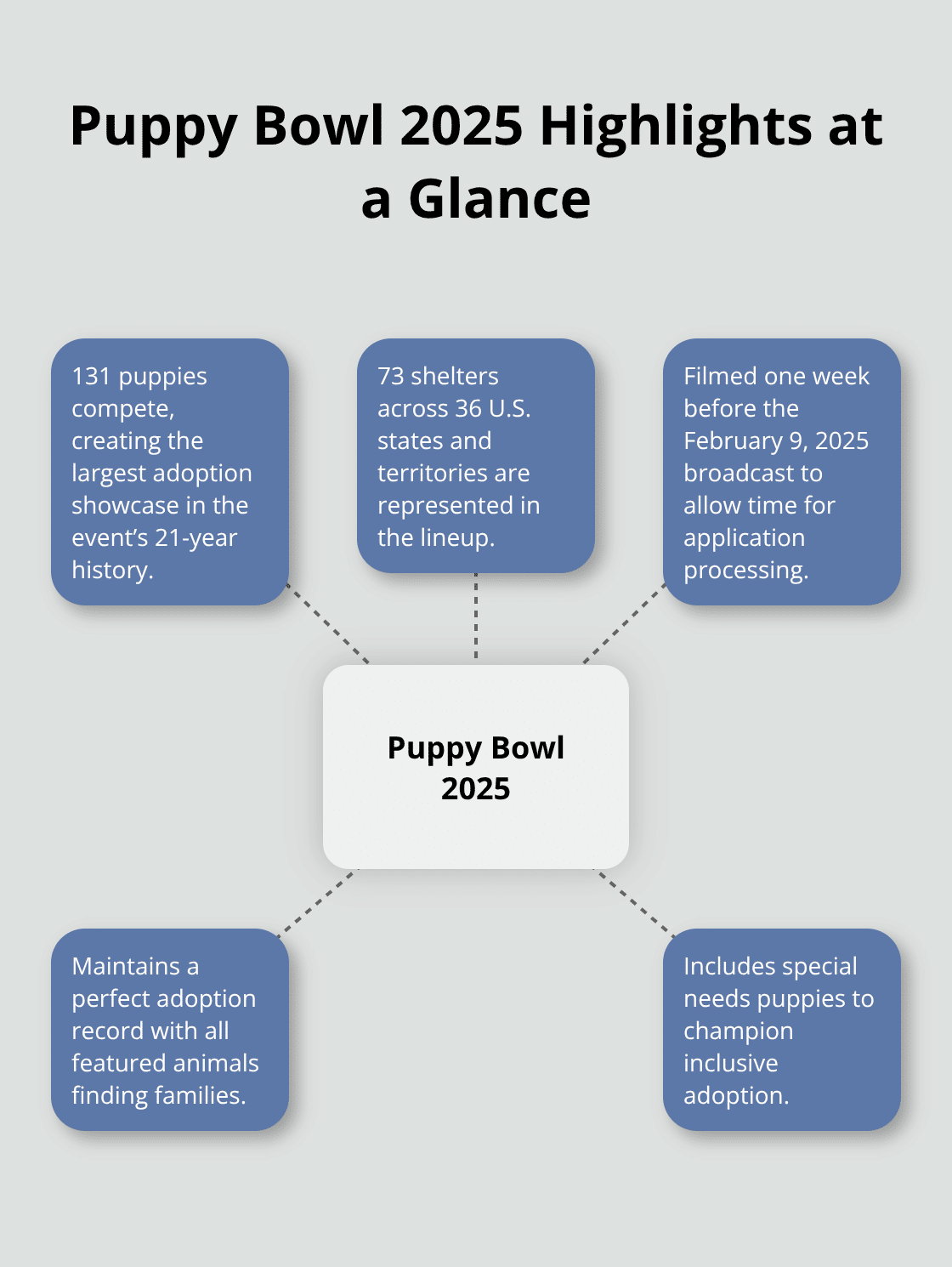 Key facts about the Puppy Bowl 2025 adoption showcase in the United States