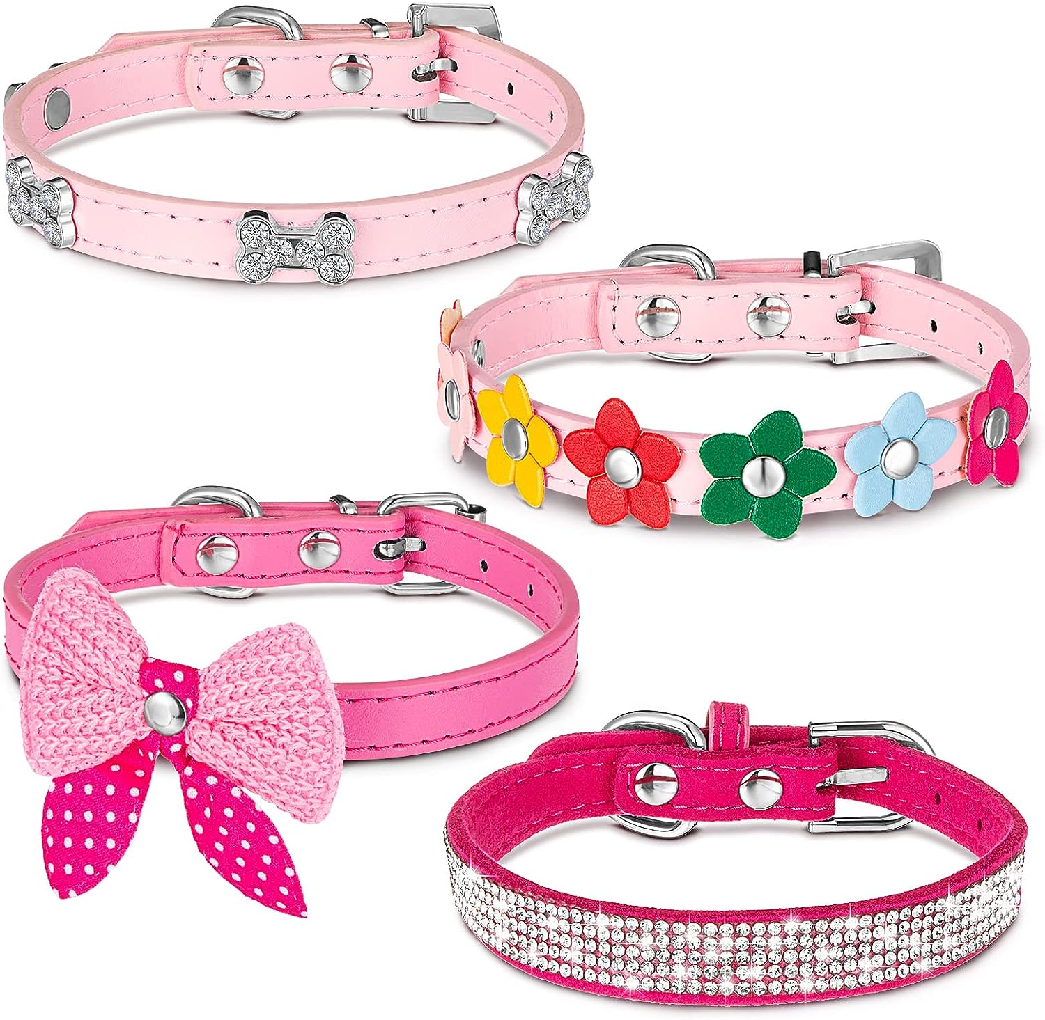 Weewooday 4 Pcs Pink Dog Collars