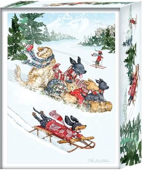 Crown Point Graphics Toboggan Dogs 26 Boxed Christmas Cards