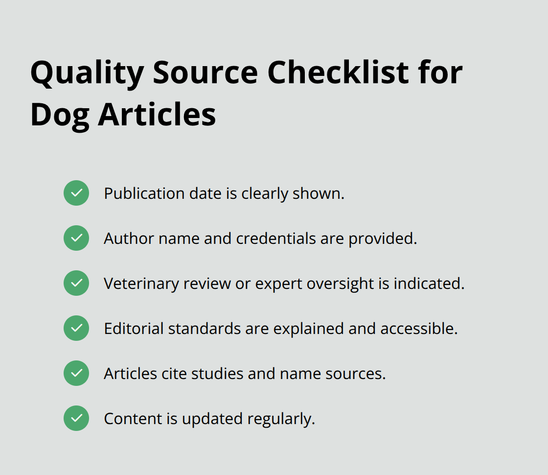 Checklist of signals that indicate a trustworthy dog article source