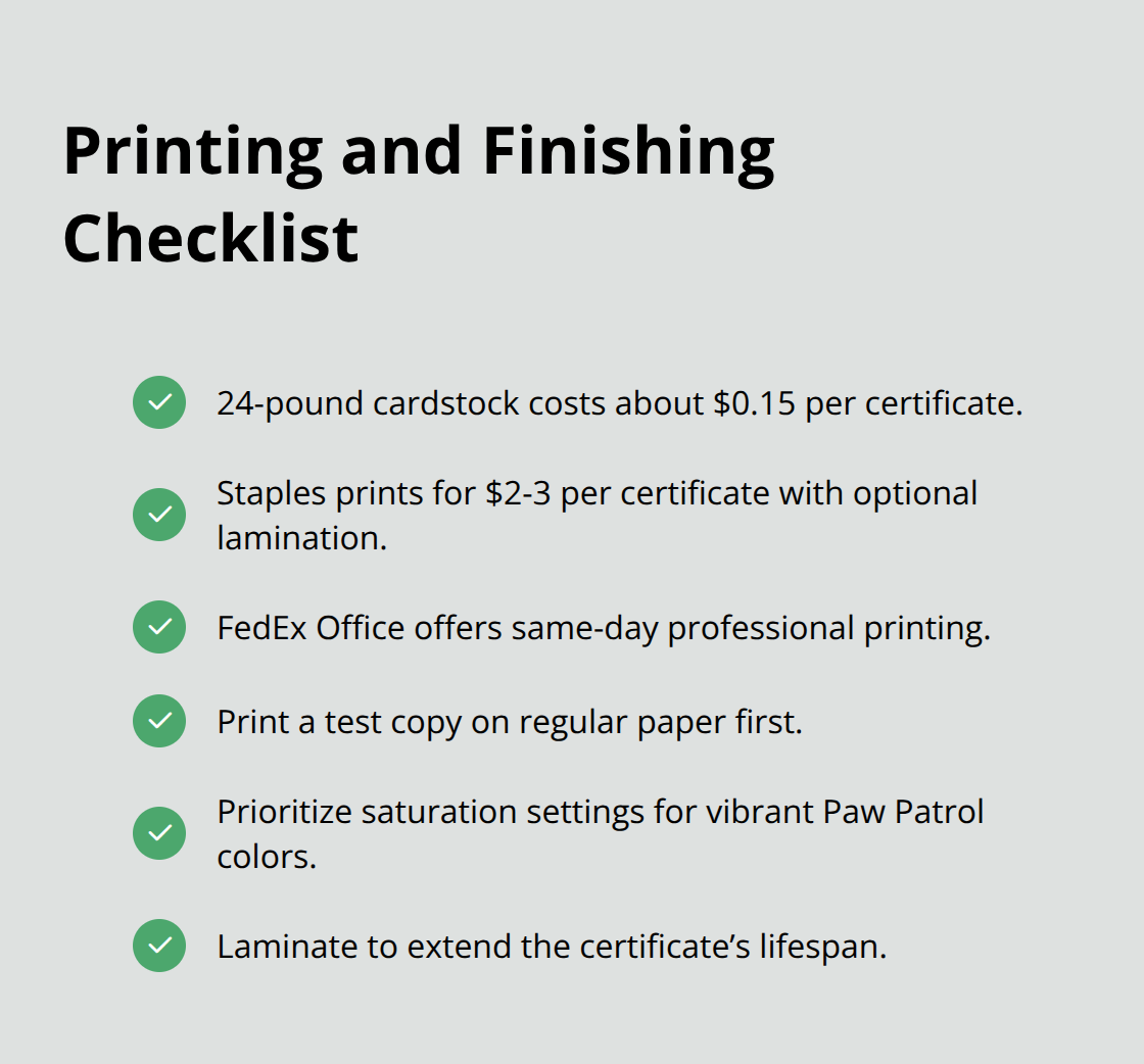 Checklist of costs and best practices for printing Paw Patrol certificates - paw patrol puppy adoption certificate free printable