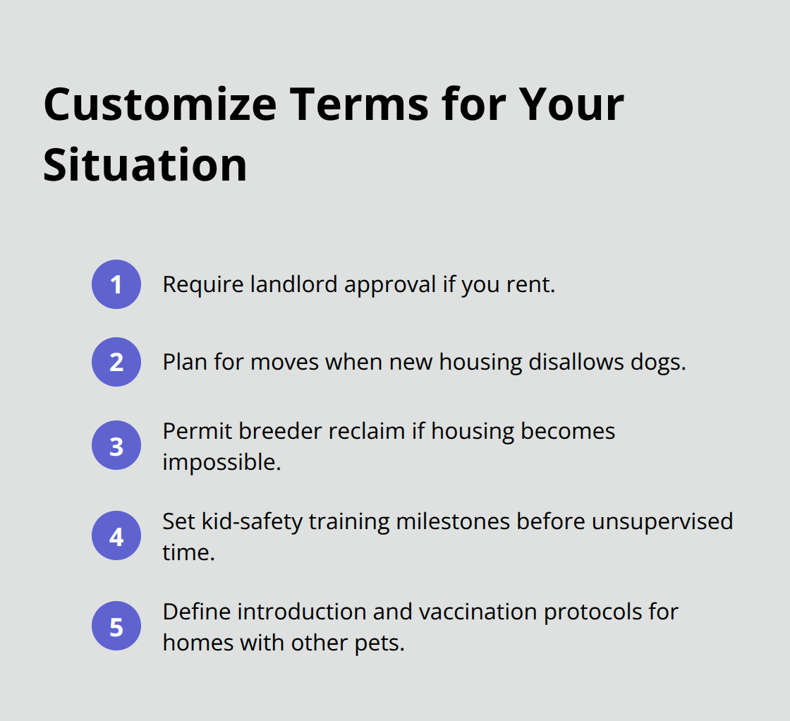 Compact list of living-situation clauses to tailor your puppy adoption contract