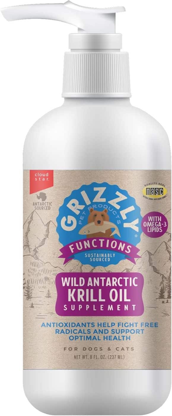 Grizzly Pet Products Krill Oil Liquid Antioxidant Product for Dogs and Cats