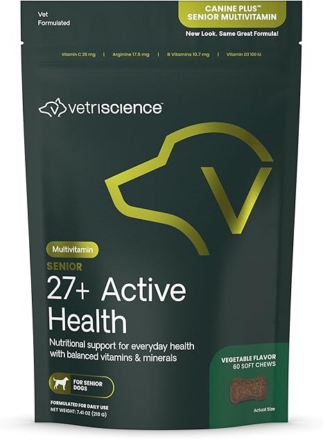 VetriScience Senior 27+ Active Health Chews, Canine Plus Daily Multivitamin for Senior Dogs