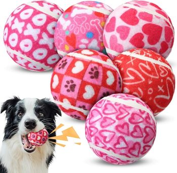 15 Sweetheart Deals on Valentine’s Day Dog Toys, Treats, and More 29 6 Pcs Valentine's Squeaky Tennis Balls Interactive Dog Balls