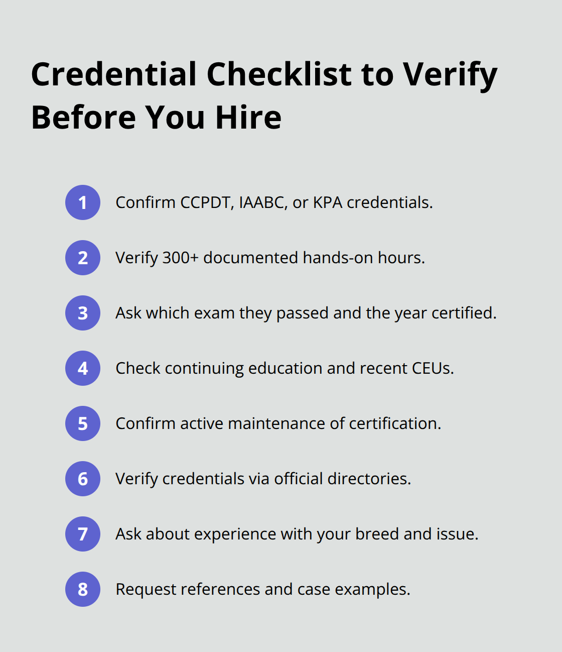 Compact checklist of key certification and verification steps for choosing a dog trainer. - how to choose a dog trainer