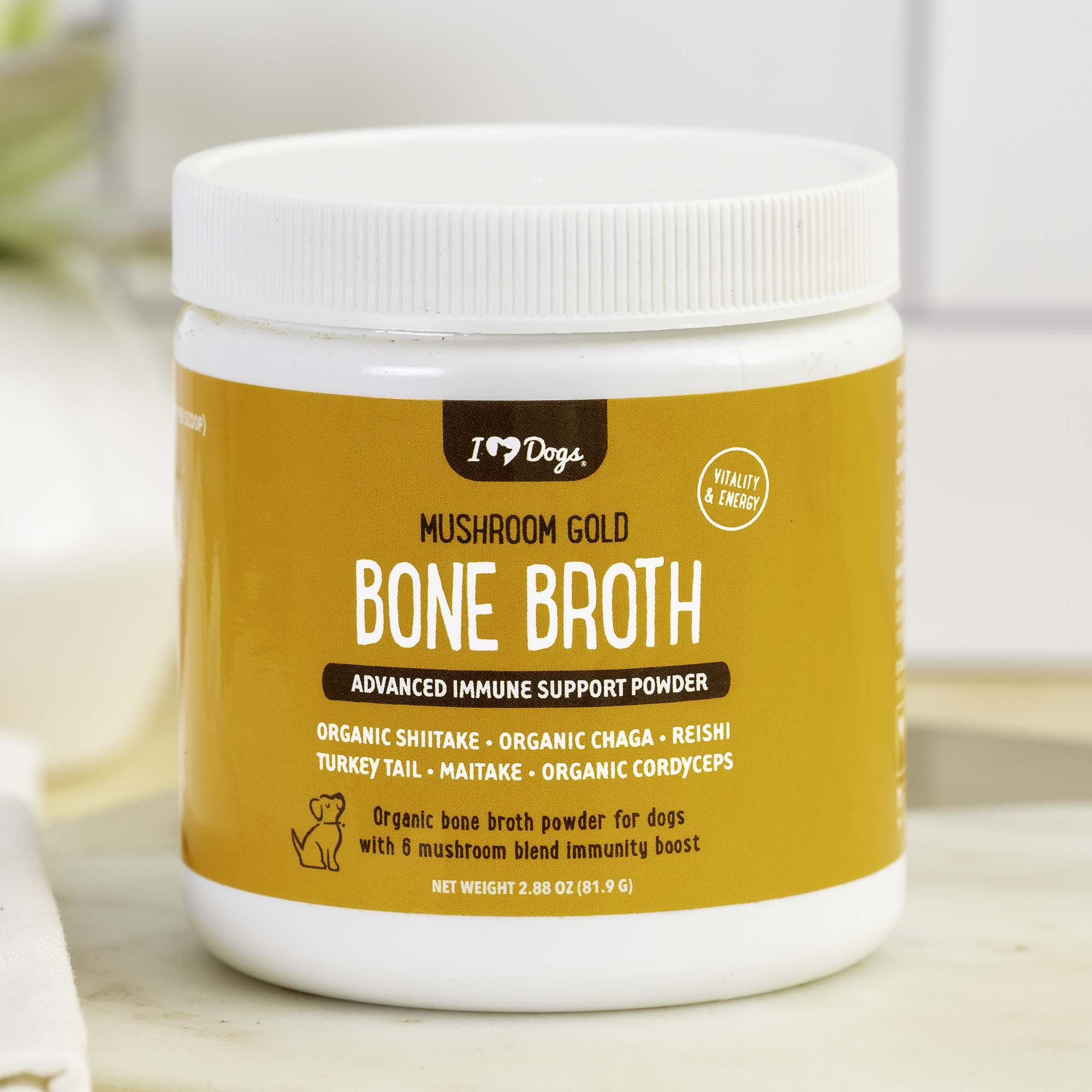 10 Best Cordyceps Supplements For Dogs 6 2. iHeartDogs Bone Broth For Dogs Immune Support Powder – PLUS Mushroom
