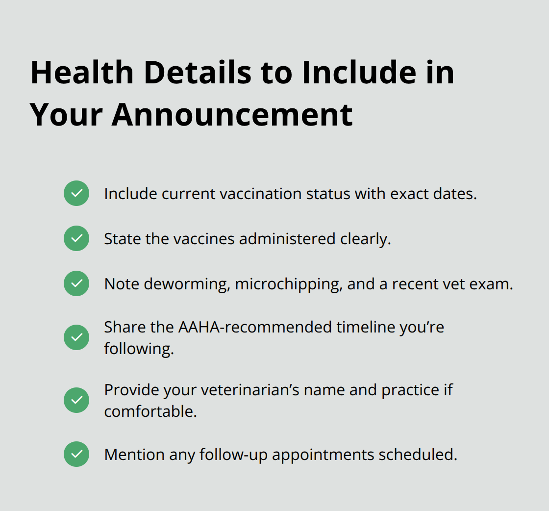 Checklist of essential puppy health information to share. - puppy adoption announcement
