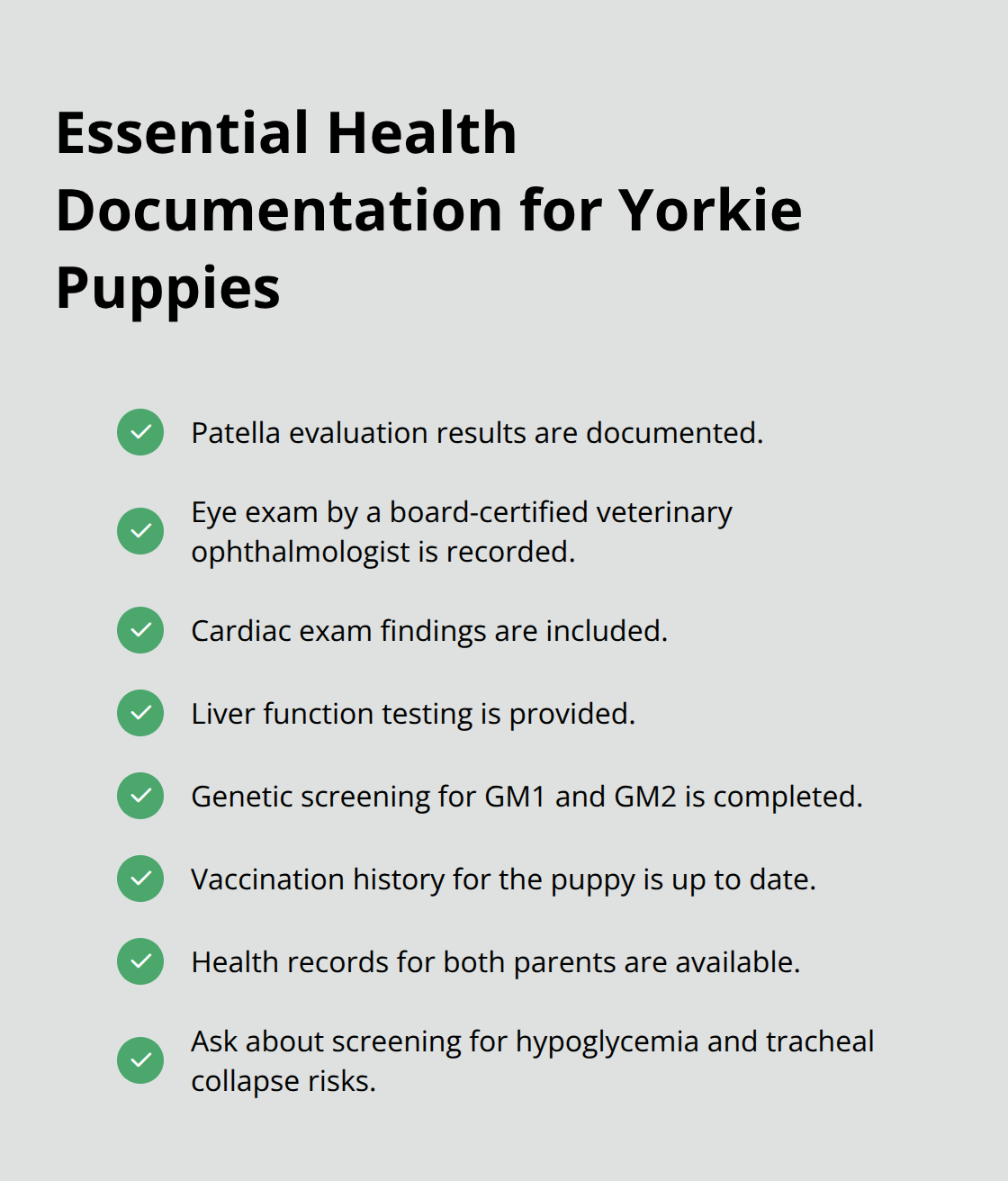 Checklist of health records and screenings to verify before adoption - yorkshire terrier puppy adoption